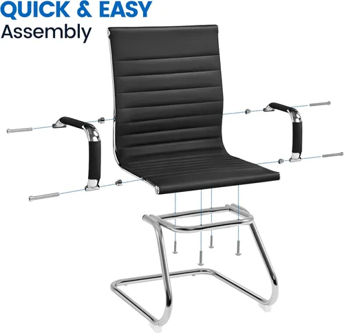 Vista 8 de Yaheetech Silla de recepción de oficina de piel sintética sin ruedas, respaldo medio, ergonómicas, sillas de invitados para conferencias, sala