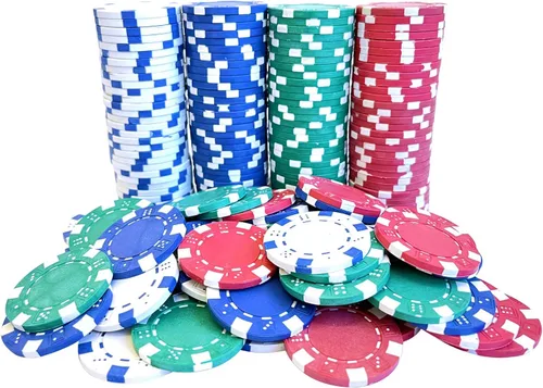 Vista 3 de SEETOOOGAMES 200 fichas de póquer de casino a rayas de 0.41 oz de arcilla compuesta, 4 colores (rojo, verde, blanco y azul)