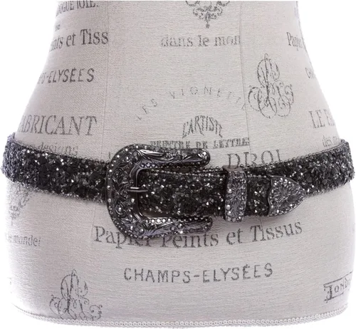 Vista 3 de Western Cowboy Rhinestone Bling Mesh Stone Belt - Opciones de varios colores Negro