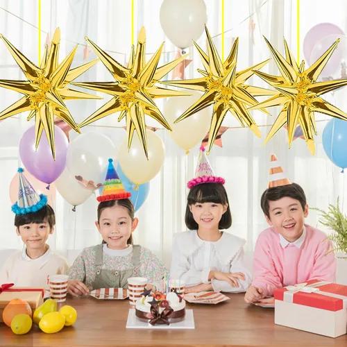 Vista 7 de 6 globos de aluminio de 22 pulgadas y 10 globos de aluminio de 10 pulgadas con estrella - Dorado, globos de estrella de 12 puntas y 4 puntas