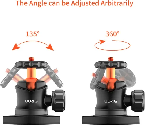 Vista 3 de UURIG BH07 - Soporte magnético para cámara con cabezal de bola de 360°, soporte de base de montaje magnético con rosca de 1/4"-20 para GoPro