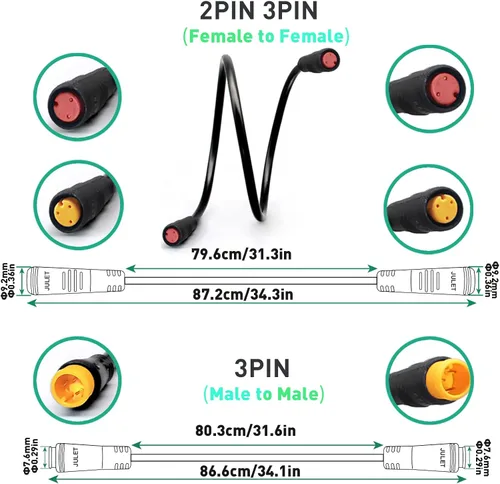 Vista 4 de Cable de extensión Ebike de 2/3/4/5/6 pines, enchufe impermeable hembra a macho para bicicleta eléctrica, motocicleta de transmisión media, kit