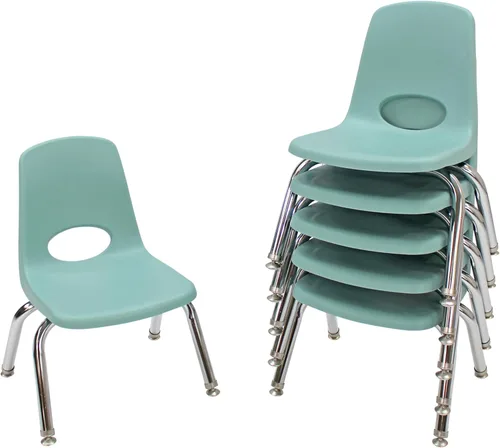 Vista 47 de Factory Direct Partners 10367-BL Silla escolar apilable de 16 pulgadas, asiento apilable para estudiantes con patas de acero cromado y rodamientos