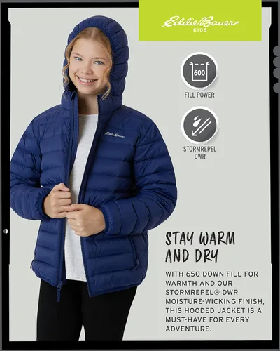 Vista 5 de Eddie Bauer CirrusLite - Chaqueta para niños - Abrigo de plumón resistente a la intemperie para niños - Acolchado de burbujas aislado (3-20)