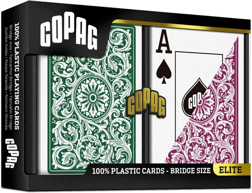 Vista 2 de Copag 1546 Diseño 100% Plástico Cartas de Juego, Tamaño Bridge (Estrecho) Verde/Burdeos (Índice Jumbo, 1 Juego)