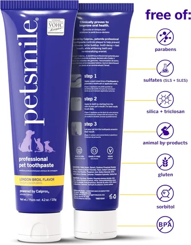 Vista 4 de Petsmile Profesional - Pasta de dientes para mascotas para gatos y perros - Única pasta de dientes aceptada por VOHC - Clínicamente probada