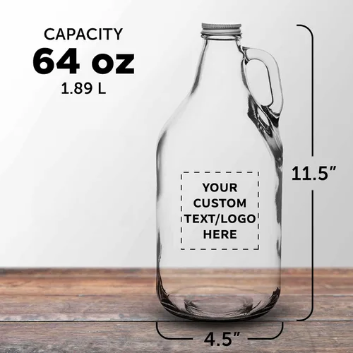 Vista 5 de DISCOUNT PROMOS Juego de 24 cultivadores de cerveza de vidrio transparente, 64 onzas. Texto personalizable, logotipo, tapa de rosca, resistente