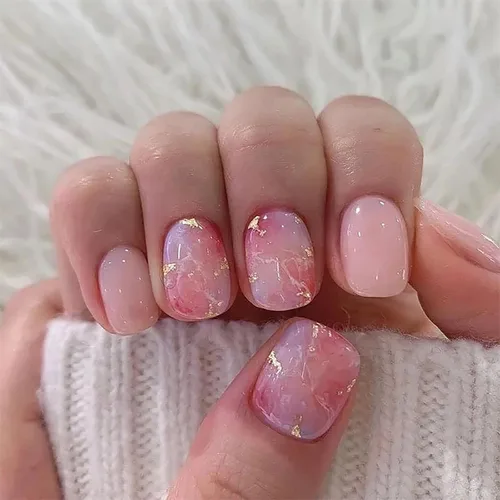 Vista 7 de Uñas postizas cuadradas medianas a presión cromadas, uñas postizas rosas de cobertura completa blancas florales con diseños, uñas acrílicas