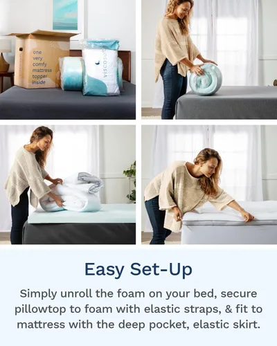 Vista 5 de ViscoSoft Serene Lux - Cubrecolchón de espuma viscoelástica de 3 pulgadas con acolchado adicional (Pillow Top), protector de colchón de doble capa