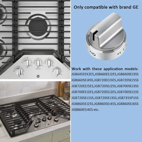 Vista 4 de WB03X24818 - Perillas de estufa de gas con aspecto de acero inoxidable, pomos de control de quemador de cocina de plástico, compatibles con perilla