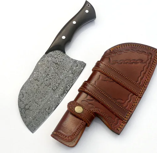 Vista 6 de JNR Traders Cuchillo de chef serbio de acero Damasco para cortar carne, cuchillo serbio de 12 pulgadas hecho a mano con funda de cuero Jnr-5518rd