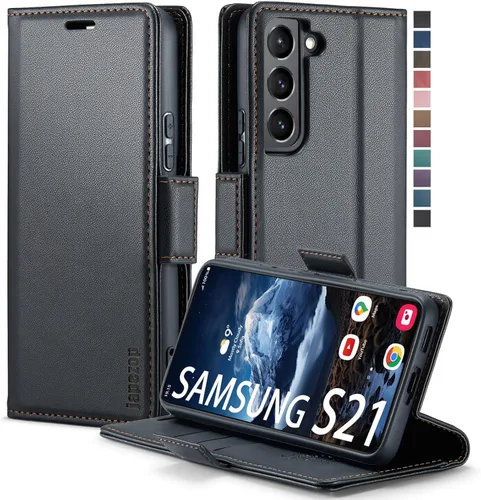 Vista 10 de Funda tipo cartera para Samsung Galaxy S21 5G con tarjetero y bloqueo RFID, función atril magnética, funda de piel con tapa para Samsung Galaxy S21