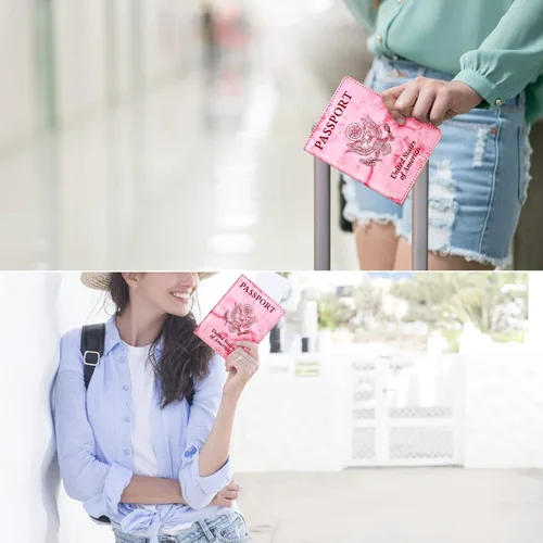 Vista 5 de Combo de portatarjetas de pasaporte y vacunación, soporte para pasaporte con ranura para tarjeta de vacuna, cartera para pasaporte, funda