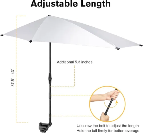 Vista 4 de G4Free Sombrilla ajustable UPF 50+ XL con abrazadera universal, protección UV, sombrilla para silla de playa, cochecito, silla de ruedas, carrito