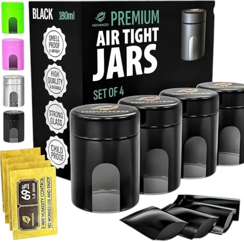 Vista 8 de Botes de Almacenamiento de Vidrio Herméticos Premium 120ml con Control de Humedad del 69% Paquete de 4 - Botes Herméticos UV con Tapa a Prueba