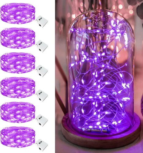 Vista 25 de Paquete de 6 Luces de Hadas a Batería - 7 pies 20 Luces LED Parpadeantes 3 Modos, Mini Luces de Cadena a Granel Impermeables para Frascos Mason Rojo