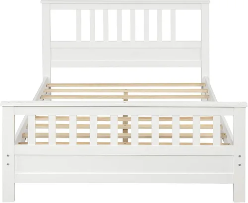 Vista 13 de Merax Cama de plataforma individual de madera maciza blanca para niños, marco de cama de plataforma individual con cabecero, estribo, soporte