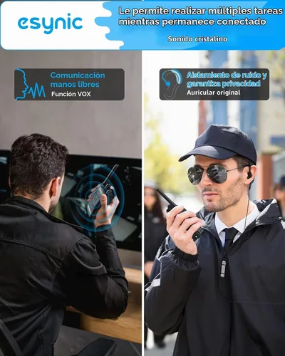 Vista 5 de eSynic Paquete de 4 walkie talkies VOX manos libres, resistente, 3 millas
