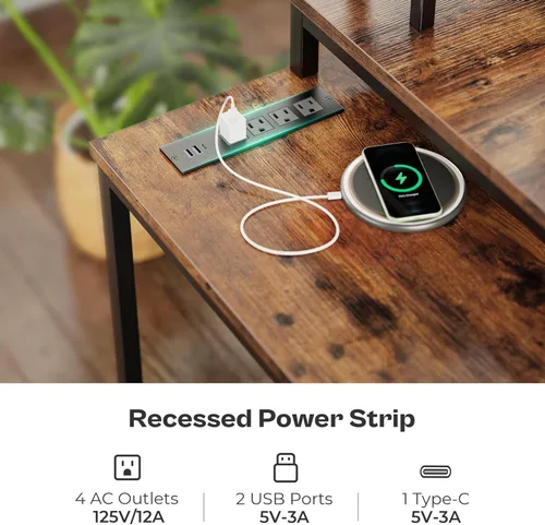 Vista 4 de Huuger Escritorio reversible en forma de L para computadora con cajones, escritorio para juegos con luces LED y tomas de corriente, escritorio