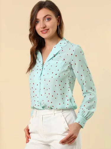 Vista 4 de Allegra K Camisa con cuello en V y solapa con muescas y botones para mujer