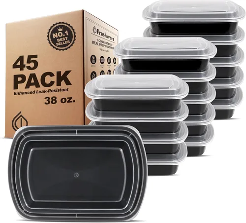 Vista 13 de Freshware Contenedores de preparación de comidas [paquete de 50] 2 compartimentos con tapas, contenedores de almacenamiento de alimentos, caja