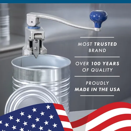 Vista 2 de EDLUND Abrelatas manual n.º 1: abrelatas comercial estándar con hoja de 2 lados, resistente, fabricado en Estados Unidos, con base de acero