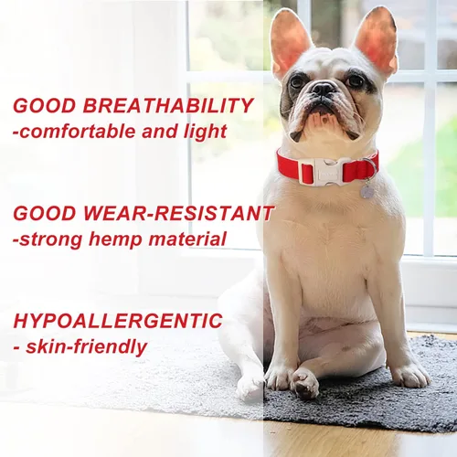 Vista 213 de DOGWONG Collar de algodón y cáñamo para perros, collar rosado resistente ajustable de tela natural suave para mascotas, lindo collar de boda