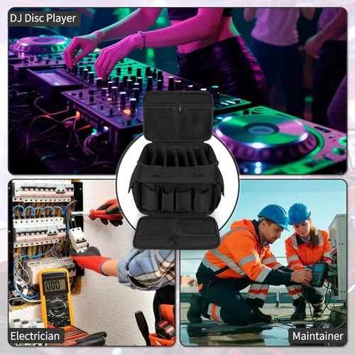 Vista 7 de IBVIVIC Bolsa de Cables para DJ con 6 Divisores Desmontables Bolsa de Cables de Alta Capacidad para Conciertos para Cables, Equipo de DJ, Negro