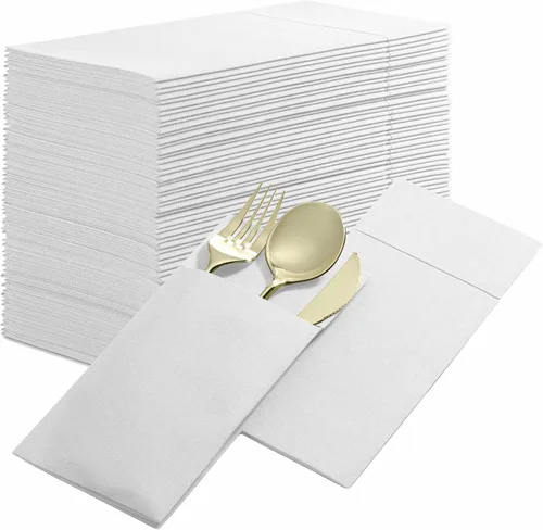 Vista 14 de Paquete de 50 servilletas desechables de lino con bolsillo integrado para cubiertos, color rojo brillante, como servilletas de papel para Navidad