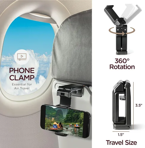 Vista 4 de Homeify Kit de viaje en avión, almohada ajustable para el cuello del avión de espuma viscoelástica con soporte para teléfono, máscara de ojos
