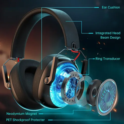 Vista 4 de KAPEYDESI Auriculares inalámbricos para juegos para PC, PS5, PS4, Mac, Nintendo Switch, auriculares para juegos con micrófono, auriculares Bluetooth