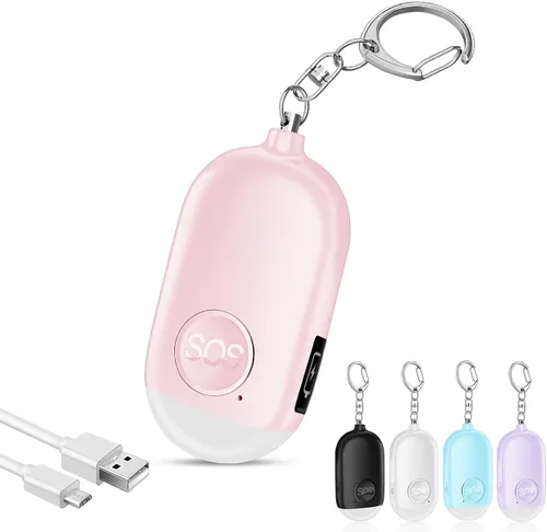 Hion Alarma de seguridad personal para mujeres, recargable de 130 dB, llavero de alarma de autodefensa con linterna LED, seguridad sonora segura de