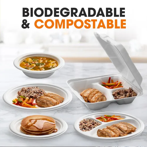 Vista 8 de Cheer Collection 8x8 Compostable Takeout Containers (50 pack) - Eco Friendly Microwavable Clamshell Containers Biodegradable Food Containers for