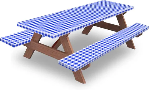 Vista 13 de KENOBEE Funda para Mesa y Banco de Picnic de 5 Pies, Esenciales de Camping Equipo para RV, 60 Pulgadas Impermeable Resistente al Viento Mantel