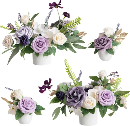 Vista 7 de Ling's moment Centro de mesa de boda flor con jarrón para ceremonia/recepción, mantel de mesa, arco, pasillo, juego de 4 negro y terracota