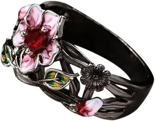 Vista 3 de Anillos de compromiso de flores para mujer, anillo de cóctel con circonita de corte redondo, anillos de promesa para aniversario de boda