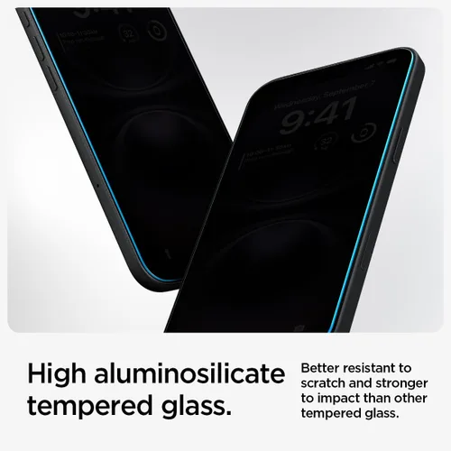 Vista 3 de Spigen Protector de pantalla de vidrio templado [GlasTR EZ FIT - Privacidad] Diseñado para iPhone 16 Plus/iPhone 15 Plus [2 unidades]