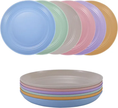Vista 10 de LuckyZone Platos pequeños de paja de trigo irrompibles de 7 pulgadas, juego de 4 platos reutilizables, aptos para lavavajillas y microondas