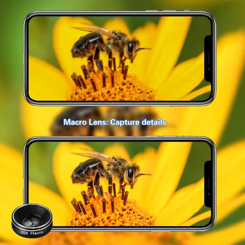 Vista 4 de Lente de cámara de teléfono, lente ojo de pez 198 + 120 lentes súper gran angular + 20 lentes macro, kit de accesorios de fotografía para cámara