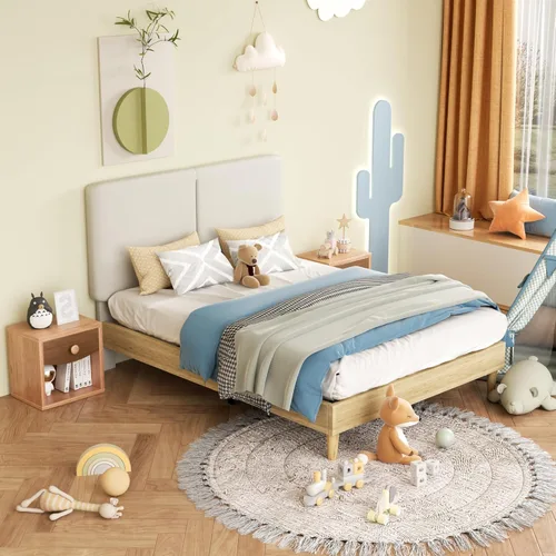 Vista 16 de VECELO Base de cama tamaño Queen tapizada con cabecera de algodón y lino ajustable en altura, listones de madera resistente, espacio debajo