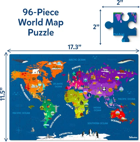 Vista 3 de Skillmatics Rompecabezas de mapa del mundo, rompecabezas de 96 piezas, juguete educativo, geografía para niños, más de 400 hechos, regalos