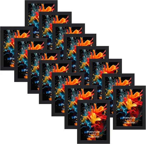 Edenseelake - Juego de marcos de fotos de 4 x 6 pulgadas, 15 unidades, marco de fotos de madera negro de 4 por 6 para exhibición en pared o mesa