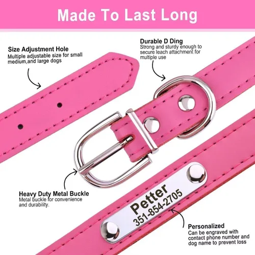 Vista 17 de Collares de perro personalizados, collar de perro de cuero suave y duradero, collar de perro personalizado con placa de nombre, collar de perro azul