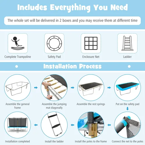 Vista 3 de Goplus Trampolín rectangular de 8 pies x 14 pies, trampolines recreativos con rodamientos de 440 libras con red de cierre y escalera antideslizante