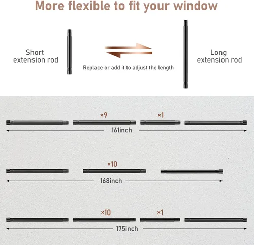Vista 3 de Barras de cortina extralargas de 120 a 170 pulgadas, barra opaca resistente de 1 pulgada, barras de ventana de metal para puertas corredizas