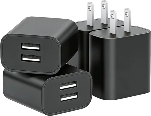 Vista 8 de Paquete de 3 cargadores de pared USB, adaptador de enchufe de doble puerto para bloque de carga de toma de pared, adaptador de corriente USB