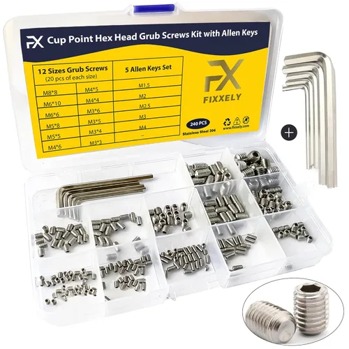 Vista 8 de Tornillos prisioneros de punta cónica, 48 piezas (M3, M4, M5, M6), cabeza hexagonal, tornillos prisioneros métricos de acero inoxidable 304, varios