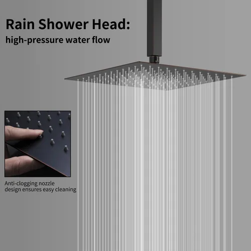 Vista 4 de Juego completo de grifos de ducha, sistema completo de ducha de bronce aceitado, pantalla digital de temperatura, botón desviador de grifo de ducha