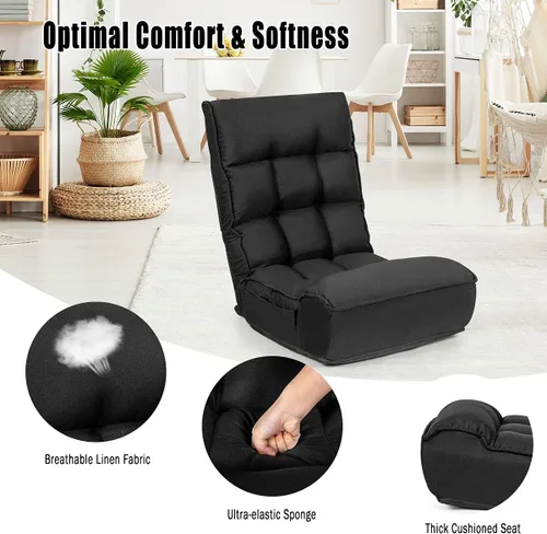 Vista 8 de DORTALA Silla de Piso Plegable para Adultos, Silla Gaming de Espuma con Memoria con Soporte Ajustable para Cabeza y Espalda de 5 Posiciones, Asiento