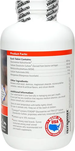 Vista 5 de Nutramax Cosequin Suplemento de salud articular de máxima fuerza para perros, con glucosamina, condroitina, MSM y ácido hialurónico, 250 tabletas